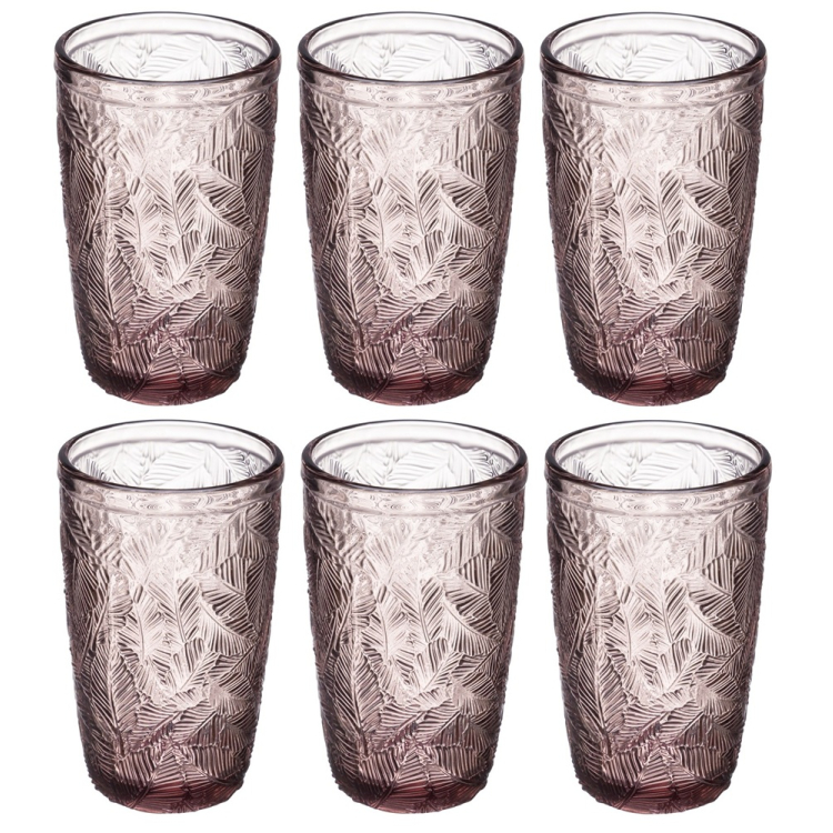 Komplet szklanek wysokich LEAVES COLOR 390ml 6 sztuk różowe